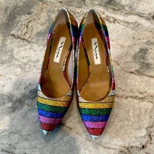 Nina Rainbow Striped Heels Never worn, size 7 wide, 2.5” heel